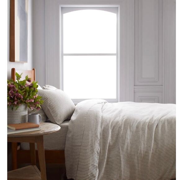 Quince European Linen Sham Set Standard Stripe Grey & White NWOT# 15 - Picture 2 of 3